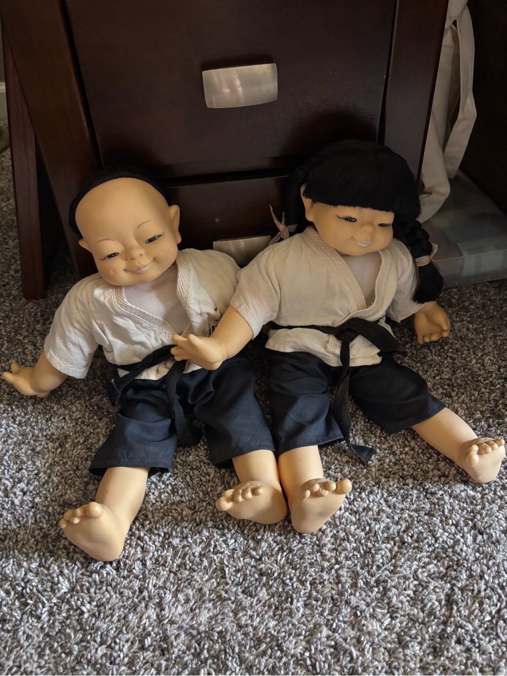 Handcrafted Kids Martial Arts Doll Set - Black & White